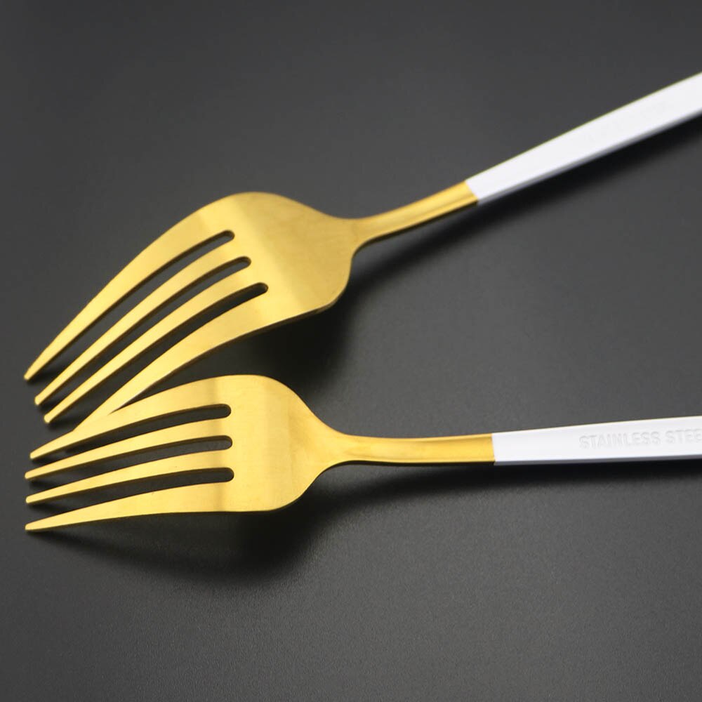 Couverts en acier inoxydable 304, 24 pièces, blanc et or mat, service de table, vaisselle, vaisselle, coutellerie, couteau, fourchette, cuillère, argenterie