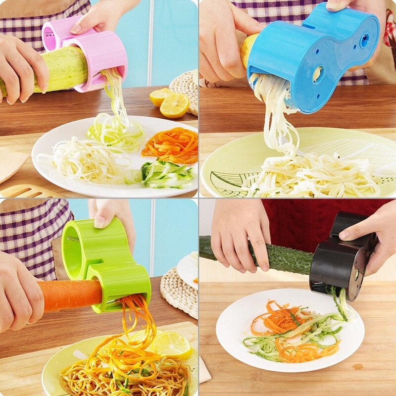 Cortadores multifuncionales en espiral para vegetales, rallador doble, cortador de fideos Premium, máquina de Pasta de calabacín, afilador de cuchillos