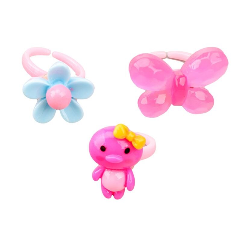 10pcs/lot Children's Cartoon Rings Candy Flower Animal Bow Shape Ring Set Mix Finger Jewellery Rings Kid Girls Toys