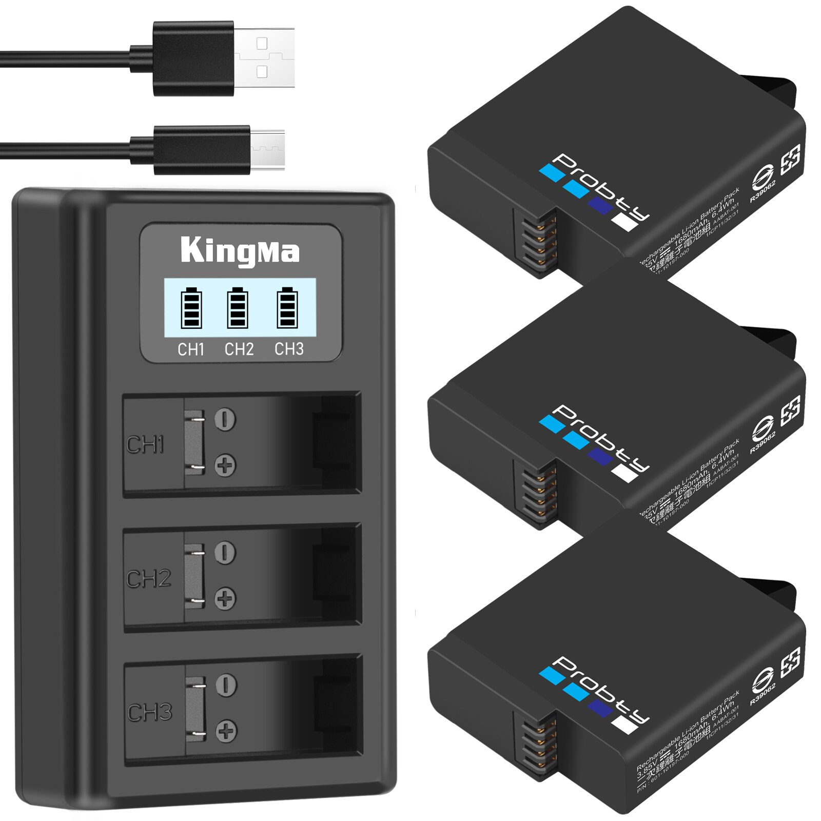 Original probty för gopro hero 5 hero 6 hero 7 batteri bateria akku för gopro hero 5 6 7 svart kamerabatteri ahdbt 501