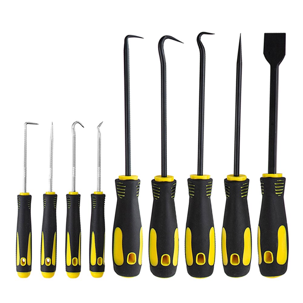 9pcs Oil Seal O-Ring Hook Pick Set Screw Driver Puller Remover Car Repair Hand Tool Air Cylinder Cleaning Set Tools: Yellow