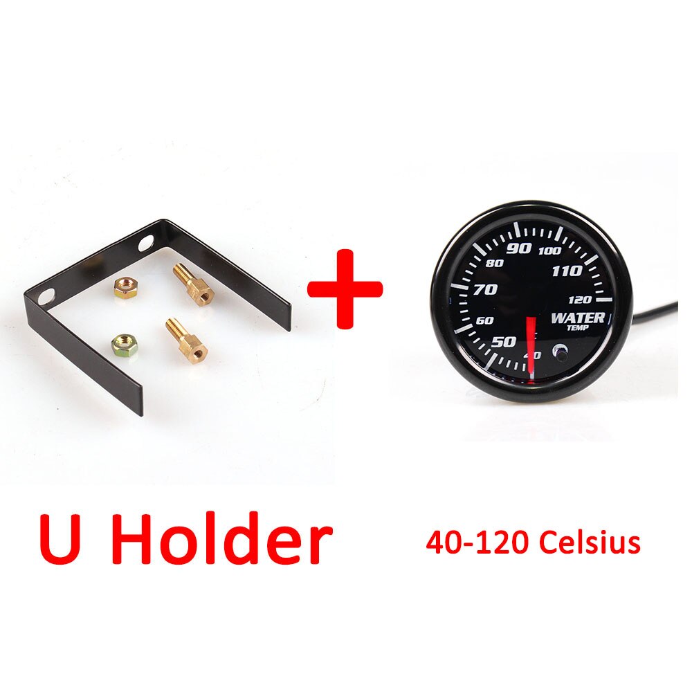 KET 2 "52mm 7 LED Color humo cara grados Fahrenheit y Celsius Indicador de temperatura de agua medidor de temperatura con Sensor coche medidor Indicador de: U Holder Celsius