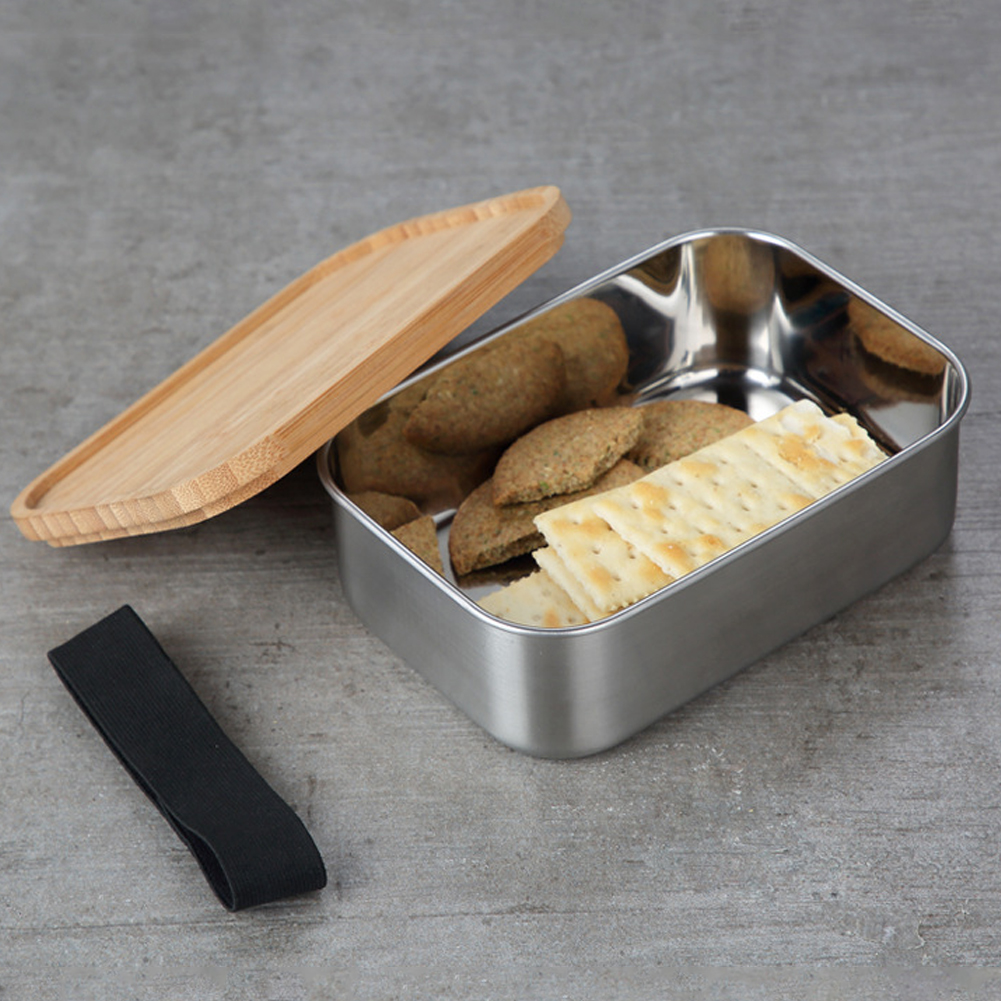 800Ml Rvs Lunchbox Met Bamboe Deksel Bento Sushing Snacks Container Gerechten Lunchbox