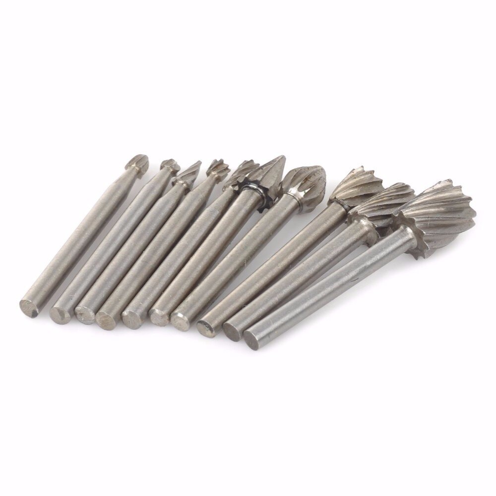 10Pcs 1/8 HSS Routing Router Drill Bits Set Tary Burrs Tools Wood Stone Metal Root Carving Milling Cutter Engraving Abrasive