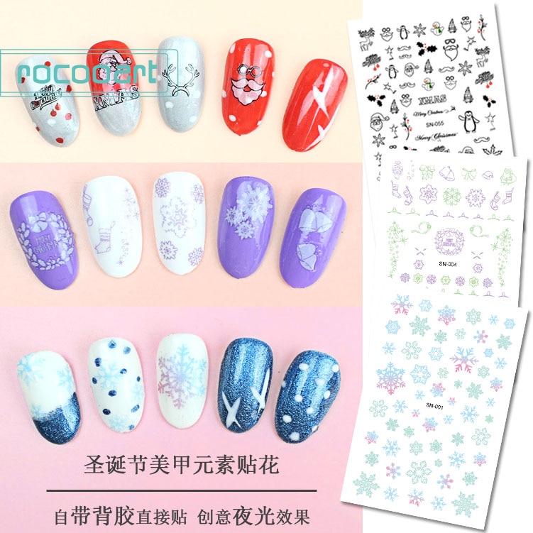 Sn luminous series nail art stickers tips dekoration negle wraps harajuku glædelig jul xmas musik manicura klistermærker