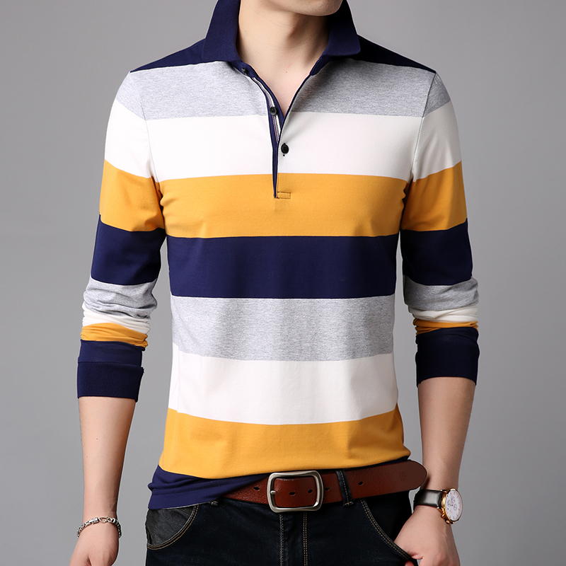 Mærker polo shirt herre stribet lange ærmer slim fit merceriseret bomuld poloshirt afslappet herre tøj