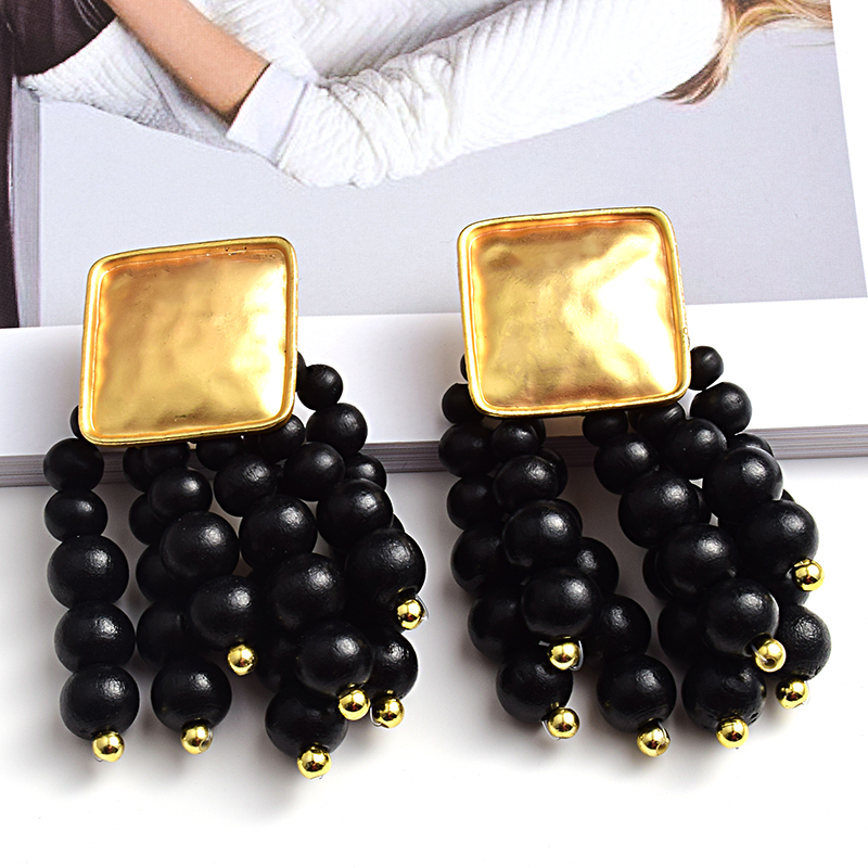 Pendientes colgantes de madera hechos a mano Vintage, Maxi cuentas bohemias, joyería de boda llamativa para mujer brincos: Marrón rojizo
