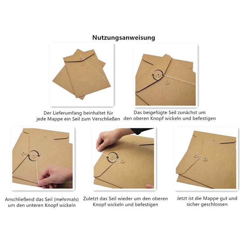 -10Er Document Case Made Of Cardboard / Kraft Paper in A4 Format, Document Folder, Briefcase, Folder for Office School