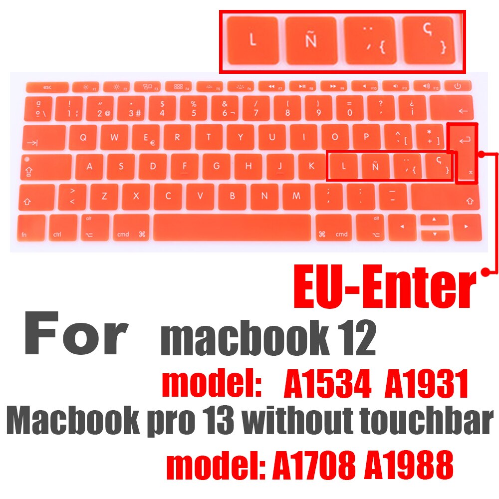 Hiszpański Laptop kolor silikonowa klawiatura pokrywa dla macbook pro13 A1708 A1988 12 &quot;retina A1534 A1931 folia ochronna klawiatura przypadku: EU Spanish Orange