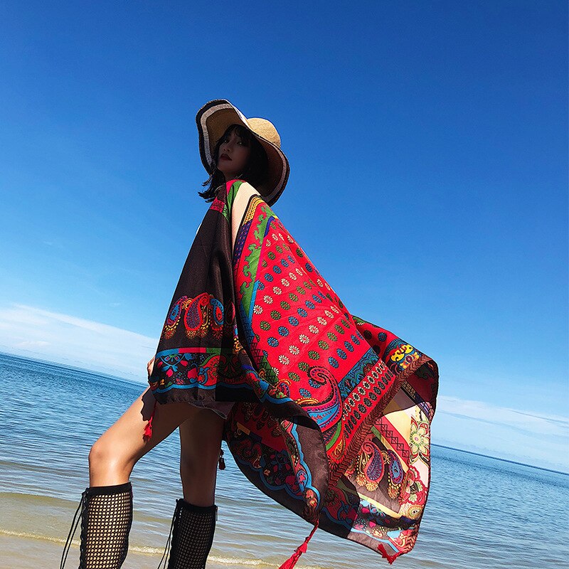 Etnisk stil skjerf kvinner årgang cashew skrive ut sjal pakke inn stor størrelse pashmina foulard bandana vår sommer Strand dekke opp hijab