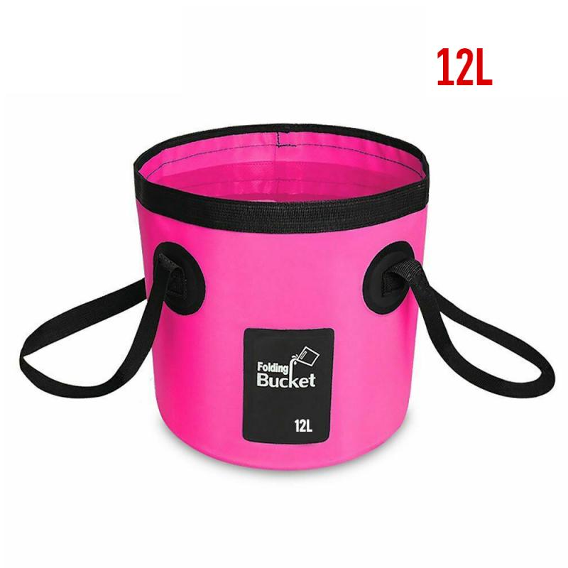 12L Large Capacity Folding Bucket Waterproof Water Bags Outdoor Convenient Fishing Folding Bucket Travel Folding Bucket: 5 pink