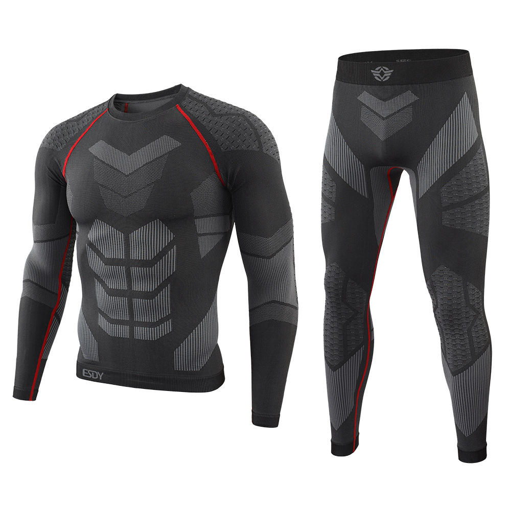 Ropa interior térmica táctica ajustada sin costuras para hombre, ropa deportiva con función transpirable para entrenamiento y ciclismo, Calzoncillos largos térmicos para invierno: L / Negro