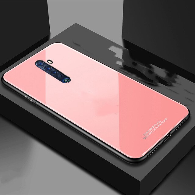 Glossy Gehärtetes Glas Fall Für OPPO Reno 2 2Z 2F Fall Harte Glänzend Stoßfest Zurück Abdeckung Fällen Für Reno Z 10X ZOOM Fundas Coques: For OPPO Reno Z / Pink