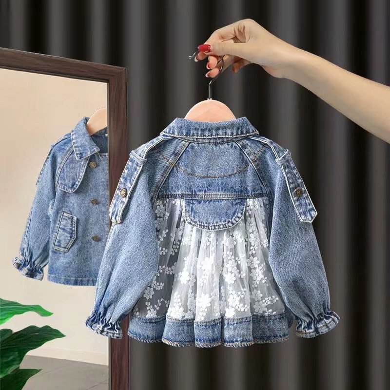 Kinderen Denim Jassen Geul Jean Double Breasted Jassen Meisjes Kinderkleding Lente Herfst Kant Jas Toevallige Bovenkleding
