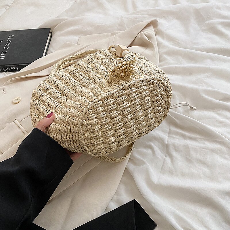 Borsa a tracolla rotonda in corda di carta – Grandado