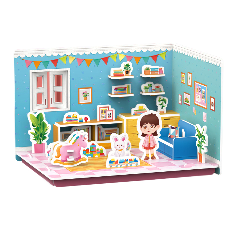 Three-Dimensional House Assemble Model Handmade DIY 3D Paper Card Puzzle Parent-Child Interaction Children's Toys: Red