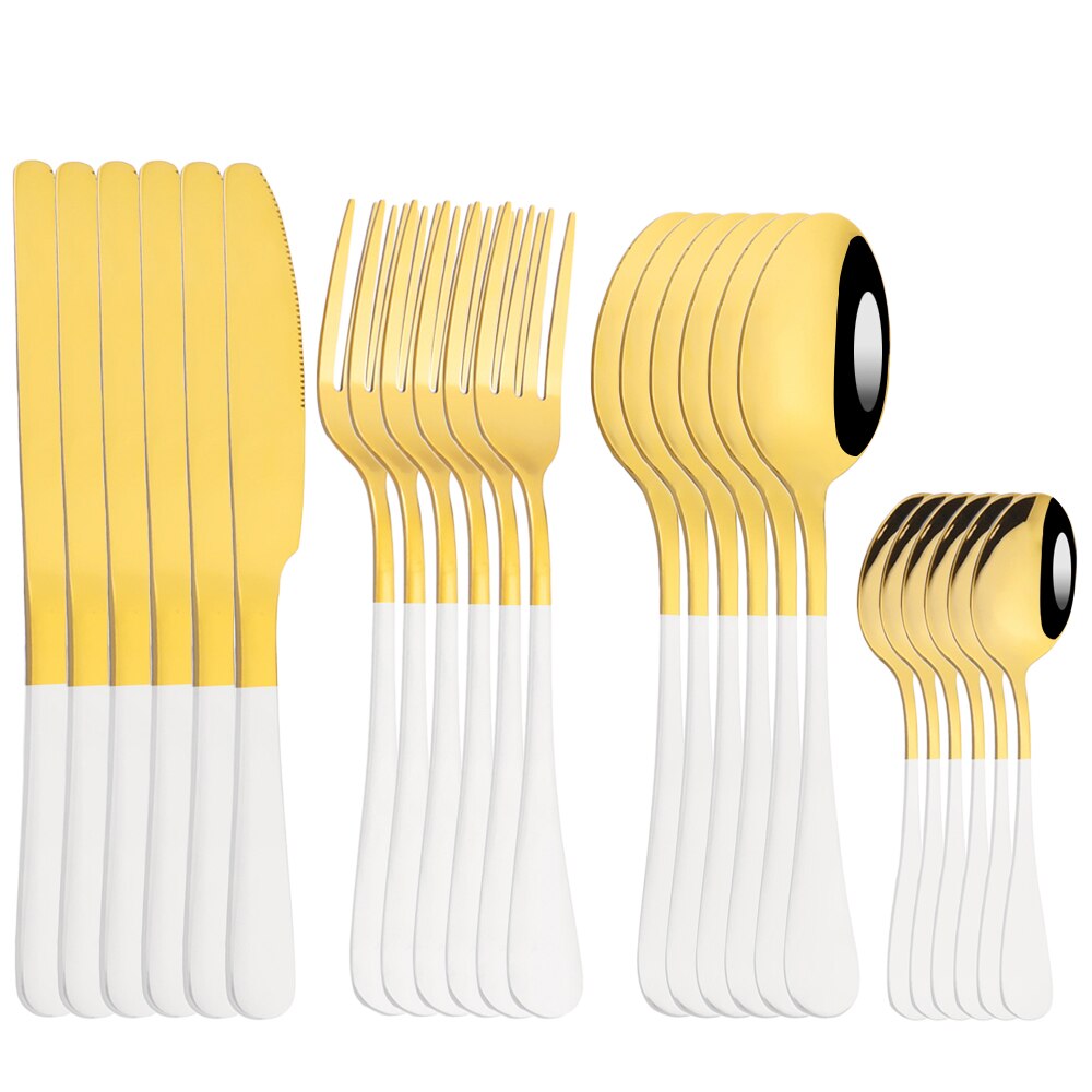 Set di posate in oro rosso 24 pezzi Set di posate in acciaio inossidabile 304 Set di stoviglie da cucina coltello da forchetta cucchiaio Set di stoviglie Set di posate: White gold