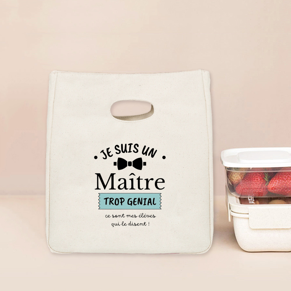 Merci Maitresse Maitre French Printed Lunch Bag Insulated Cooler Bento Tote Thermal Food Bags Teacher's Day for Teachers: Clear