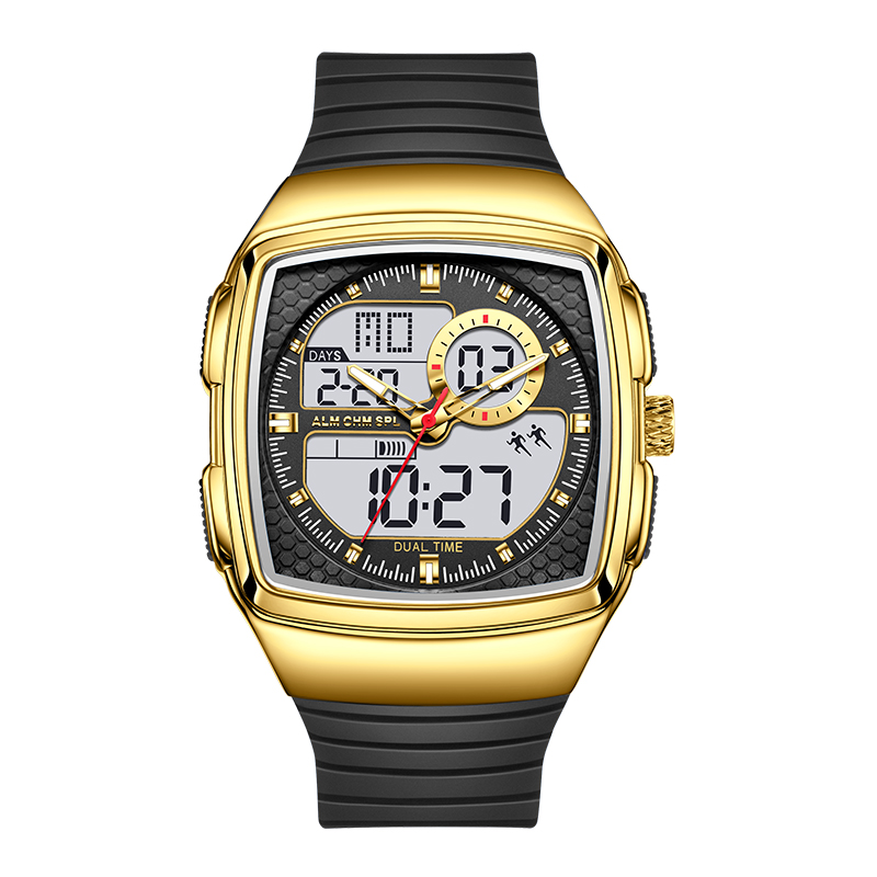 LUIK FOXBOX Digitale Herenhorloge Mode Sport Quartz Horloge 50M Waterdichte Multifunctionele LED Horloges Mannen Reloj Hombre: Bronze