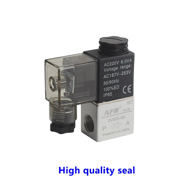 Válvula neumática Airtac tipo 2V025-08, normalmente cerrada, 12V, 24V, 220V, 1/4 &quot;, BSP, solenoide, PNEUMAT 2V025-06, con accesorios de anillo de sellado