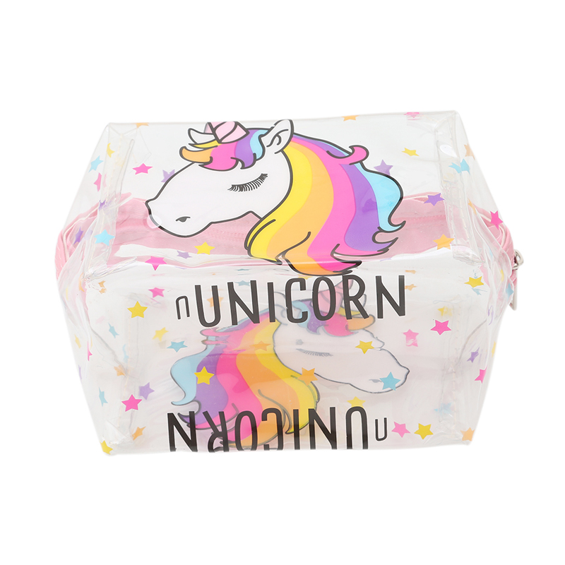 Bolsa de maquillaje transparente unicornio, bolsa de aseo con cremallera impermeable, bolsa de cosméticos portátil de viaje para mujer, unicornio