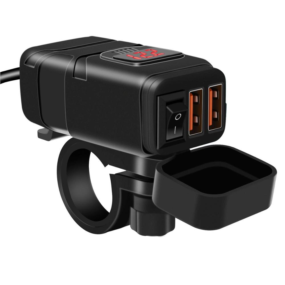 Adaptateur de mer à USB 12V avec interrupteur de voltmètre de moto, prise de déconnexion rapide avec chargeur étanche double USB QC3.0: Default Title
