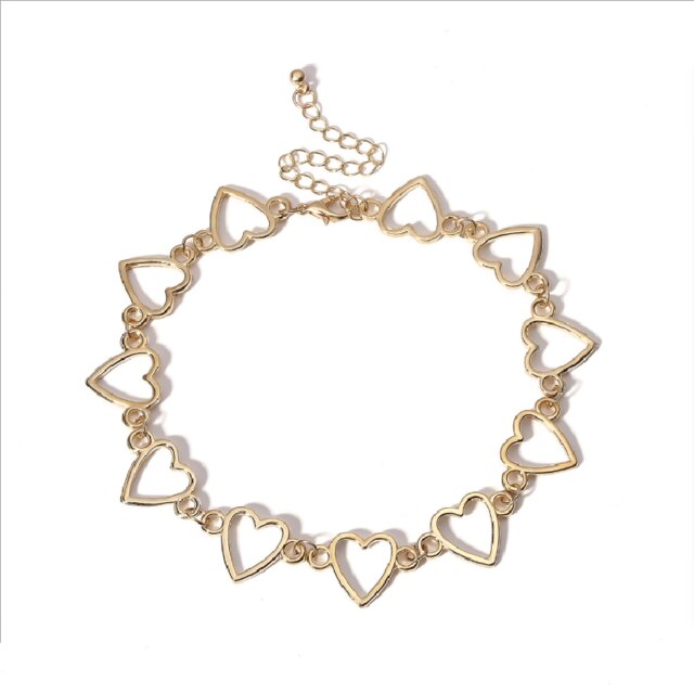 Retro selvagem oco pêssego coração colar senhoras temperamento colar outono e inverno amor simples pescoço corrente ladies selvagem colar: Ouro-cor