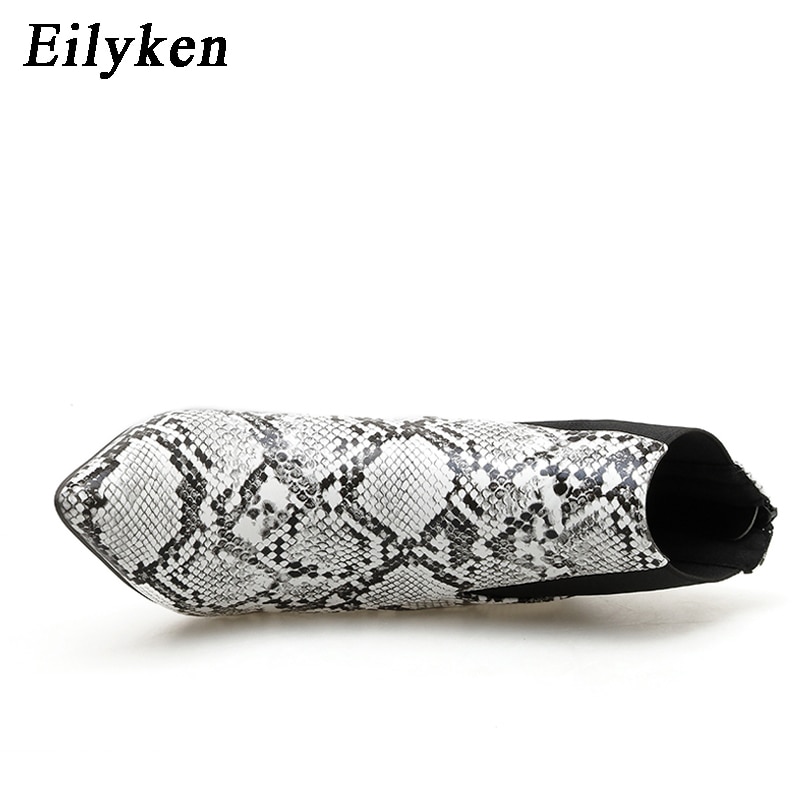 Eilyken Print Snake Pu Vrouwen Enkellaars Zip Puntschoen Schoeisel Dikke Hoge Hakken Vrouwelijke Boot Schoenen Vrouwen Slangenhuid bootie