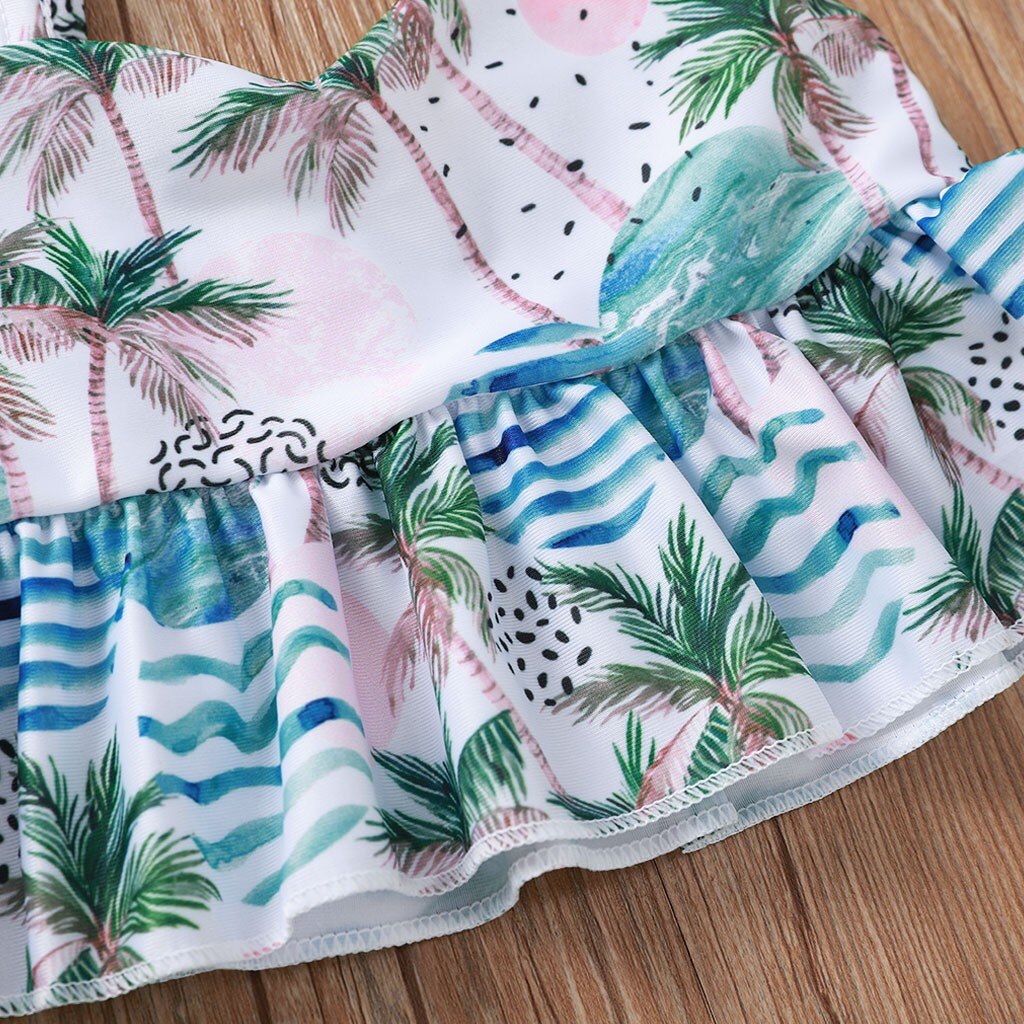 Babyhug Sleeveless Frock Style Swimsuit With Palm Tree Print- Multicolor