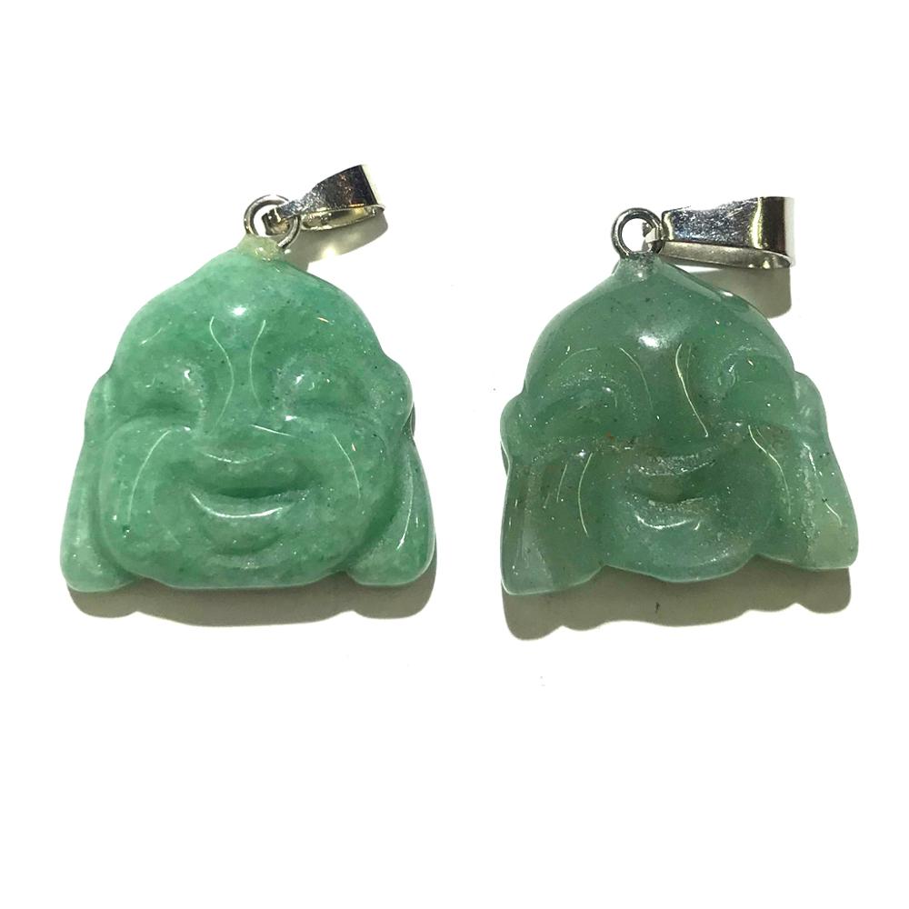 1PC Natural Agates Pendant Buddha Head Shape Rose Quartzs Tiger Eye Stone Pendants for Making DIY Jewelry Necklace Size20x23mm: Green Aventurine