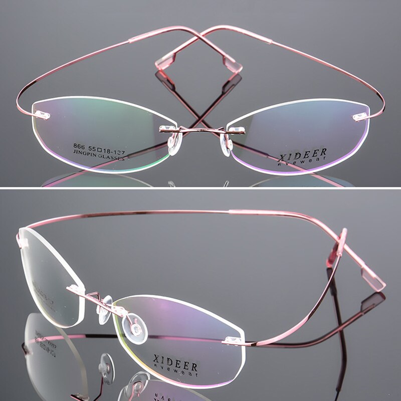 iboode Frameless Titanium alloy Spectacle Frame Men Women Retro Optical Myopia Eyewear Frame Brand Super light Glasses: B2