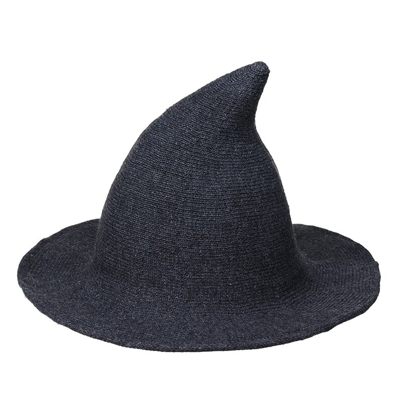 Foldable Womens Magic Wizard Witch Hat Halloween Party Wool Blend Knitted Cap: Navy