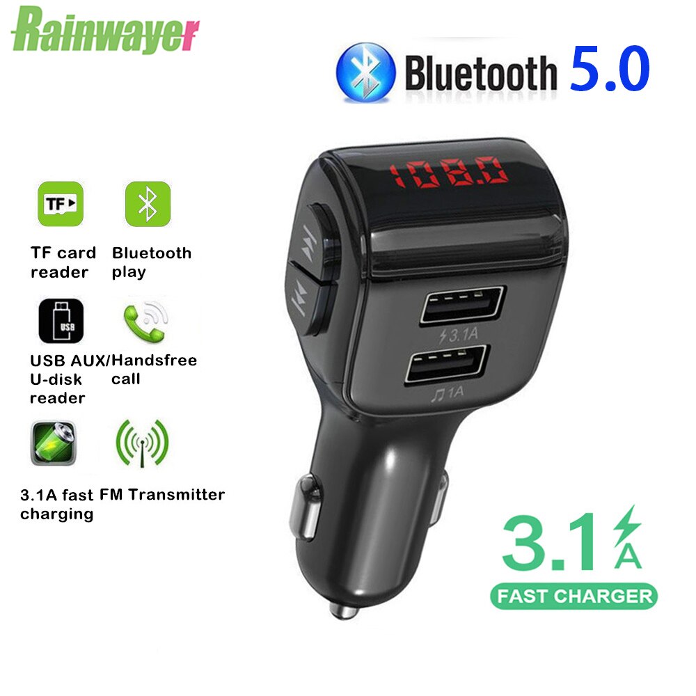 Kit de coche inalámbrico con Bluetooth 5,0, transmisor FM 3.1A, Cargador USB Dual de carga rápida, compatible con tarjeta TF, reproductor MP3, Z2