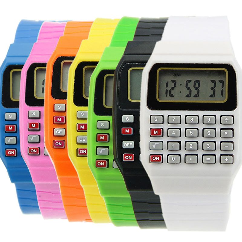 Fad-Reloj de pulsera con calculadora electrónica para niños, pulsera con fecha de silicona, multiusos, R9JB