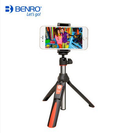 BENRO MK10 4 in 1 Uitschuifbare Bluetooth Remote Selfie Stick Monopod Mini Statief Telefoon Stand Houder voor iPhone Android: Oranje