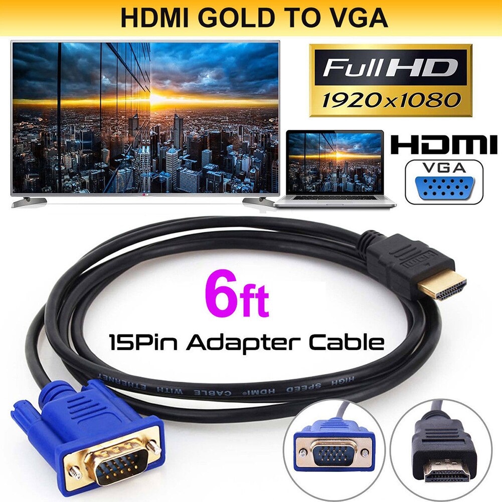 1080P Convert HDTV To VGA Male Accessories Adapter Cable Support For Laptop Mini Transmission Stable HD Anti Corrosion Audio