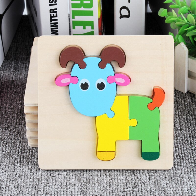 Children's wooden 3D cartoon animal three-dimensional puzzle baby early education small jigsaw puzzle toy: goat