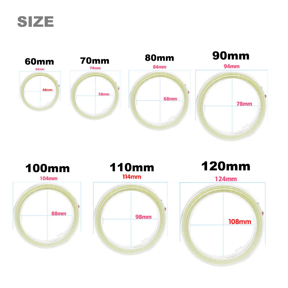 1pcs DC12V Daytime Running Round COB Angel Eyes Halo Car LED Light Ring Headlight Lamp 60/70/80/90/100/110/120mm