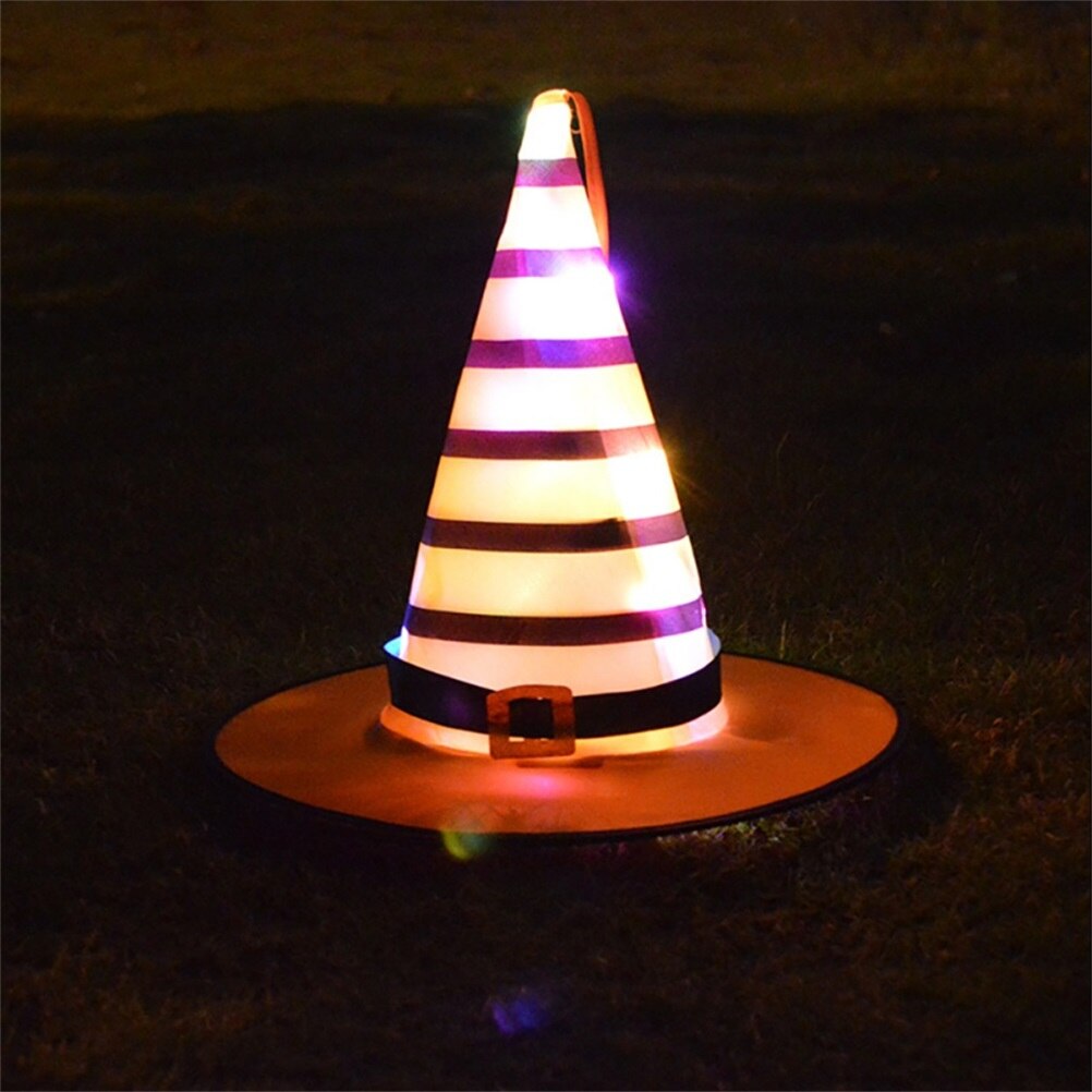 2 stuks halloween heksenhoeden met led-licht, gloeiende heksenmutsen, hangende halloween decoratie, heksenhoeden voor volwassenen en kinderen.