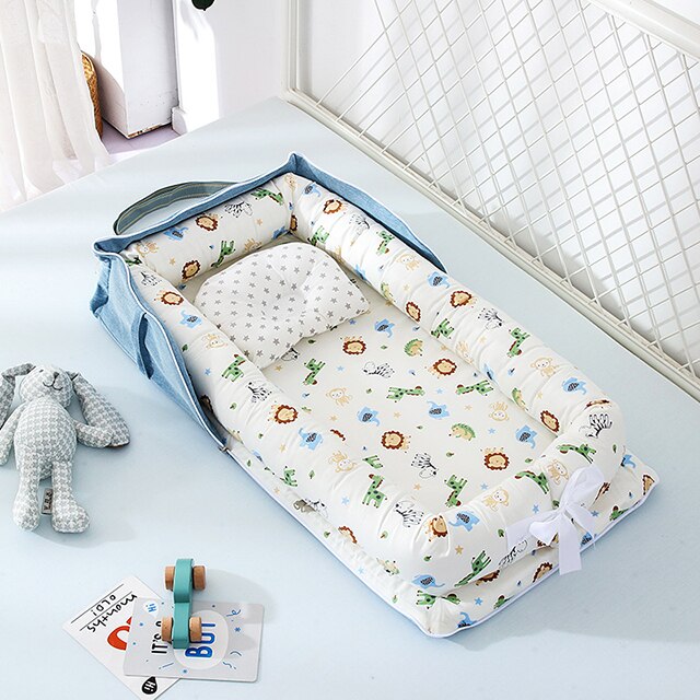 Tragbare Baby Nest Bett Reise Neugeborenen Kokon Für Schlaf Nest Weiche Waschbar Und Atmungsaktive Infant Schlafen Bett Mit Kissen: Blue little lion