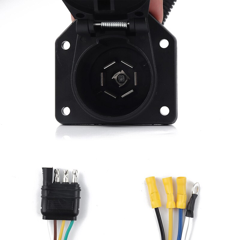 4-Way Flat to 7 Way Round Hole Trailer Plug Wiring Adapter Connector Socket Trailer Hitch Plug with Bracket Set