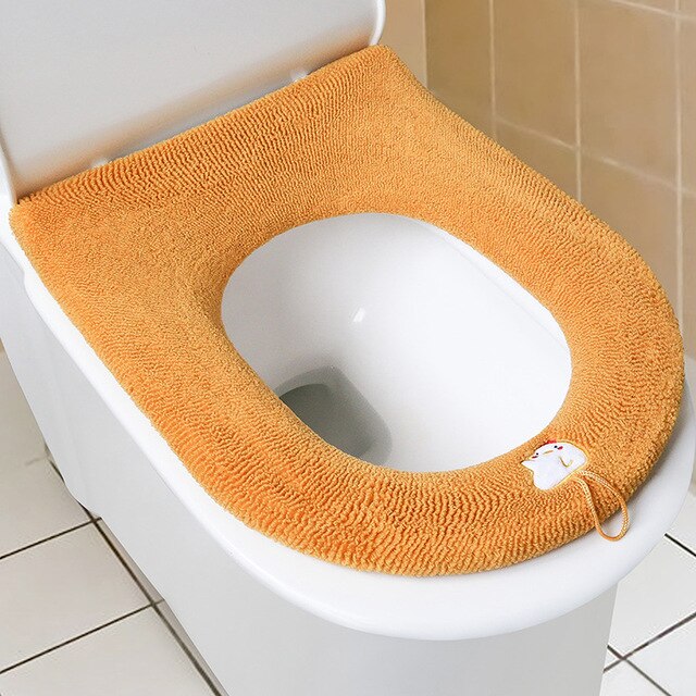 Comfortabele Borduren Badkamer Toilet Seat Cover Winter Wc Cover Huishoudelijke Closestool Mat Seat Case Deksel Deksel: Orange