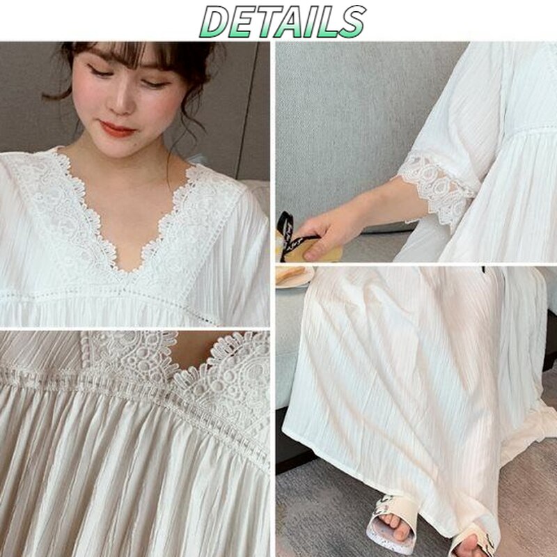 Nightgowns Women Lace Japanese Palace Style Loose Sweet Girls Sleepwear Casual Harajuku Soft Casual White Simple Cute Summer