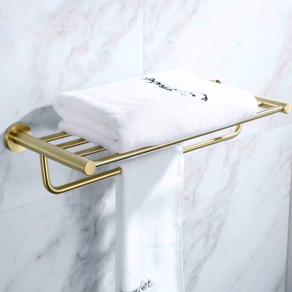 Złoto szczotkowane akcesoria łazienkowe zestaw uchwytów wieszak na ręczniki wieszak na papier toaletowy wieszak na ręczniki wieszak ścienny ze stali nierdzewnej.: Tower shelf