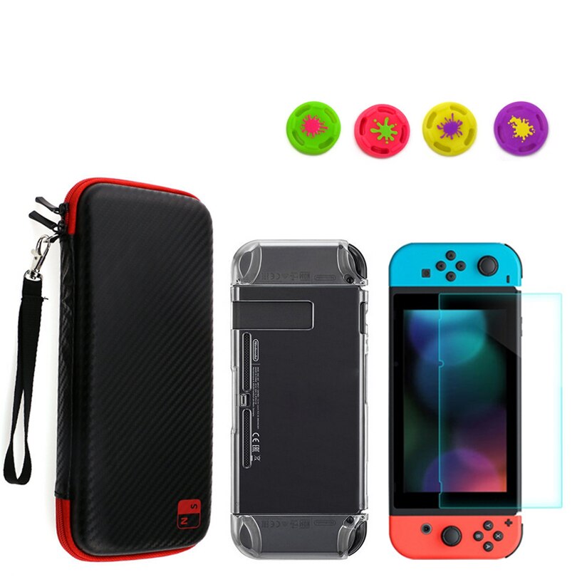 For Nintend Switch NS Console Carrying Storage Bag Tempered Glass Screen Protector Shell + Silicone Case for Joy-Con Accessories: Pack E