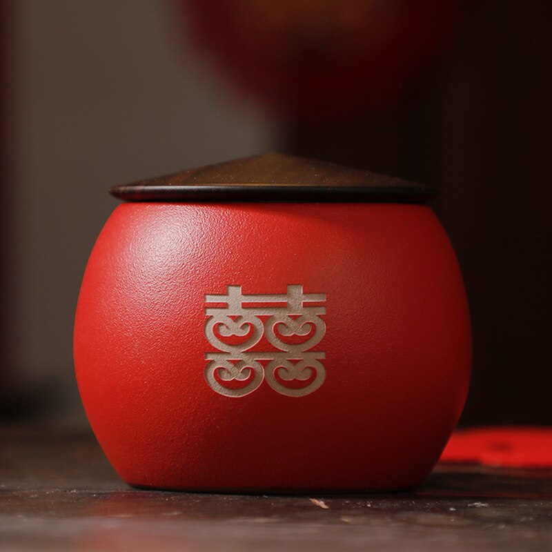 Chinese Red Ceramics Tea Caddy Travel Tea Bag Storage Box Sealed Tea Jar Coffee Canister Kitchen Spice Containers Wedding: A