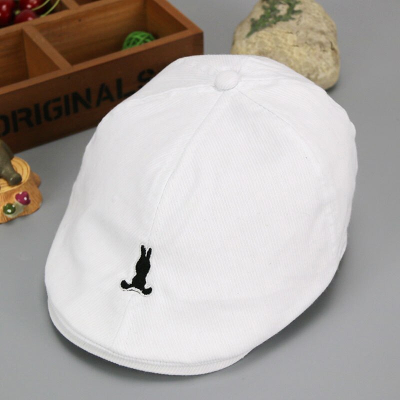 Borduurwerk Cartoon Baby Hoed Casual Gestreepte Kids Baseball Cap Peuter Jongens Meisjes Zachte Dakrand Caps Katoen Zonnehoed: rabbit white