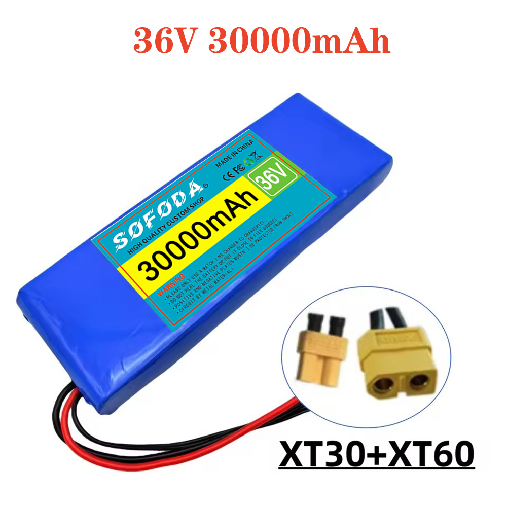 Große Kapazität 36 V 30000 mAh 10S1P 18650 Lithium-Ionen-Akku 30 Ah, mit BMS 500 W, ausgestattet mit 42 V 2 A Ladegerät: Burgunderrot