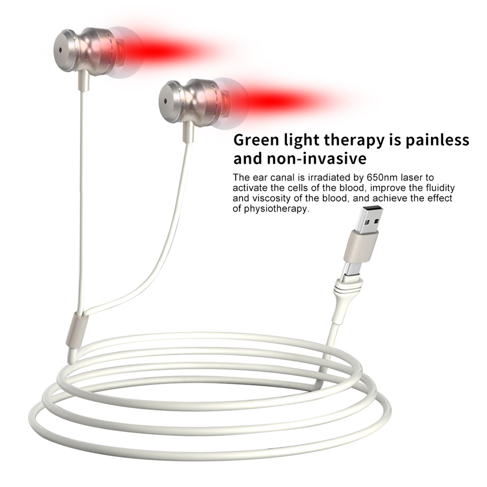 Tampões para os ouvidos infravermelhos para zumbido, usb + tipo-c com 2 pares de capa de silicone para canal auditivo, dispositivo de terapia de ouvido com luz vermelha 650nm para orelhas