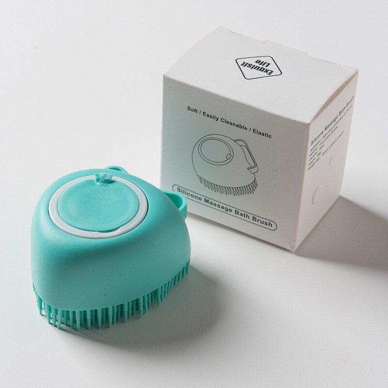 Cepillo de masaje para perros y gatos, dispensador de champú de belleza, peine de pelo para baño, cepillo de silicona suave, herramienta de belleza de limpieza: Heart-blue
